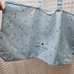 Kate Spade Blue Flowers Print Canvas Tote XL Reusable Shopping Beach Bag